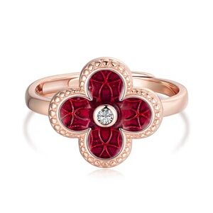 18k Rose Gold Plated S925 Sterling Silver Deep Red Adjustable Ring Epoxy